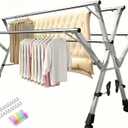 GRPDMDM 5Poles Clothes Drying Rack, Stainless Steel Laundry Rack with Wheels, Blanket Rack Clothesline, Extendable, with Windproof Hooks, for Indoor Outdoor