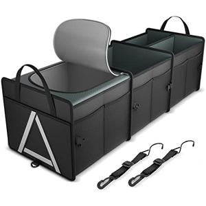 K KNODEL Sturdy Car Trunk Organizer with Premium Insulation Cooler Bag, Heavy Duty Collapsible for Car, SUV, Truck, or Van (3 Compartments, Black)