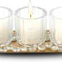 Dawhud Direct Glass Candle Holders - Transparent with Gold Base - Elegant Candle Centerpieces for Tables - Durable Heat-Resistant Design - Perfect for Weddings and Holidays - 3 Glass Set