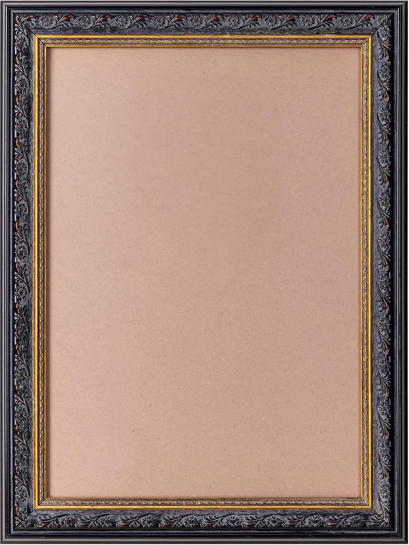 ArtXO A3 Picture Frame for Wall Mount or Tabletop - Ornate Vintage Style Home Decor Photo Frame with Plexiglass, Displays 16.5x11.7 Posters, Canvas, Artwork (Black and Gold)