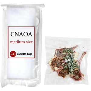 (9" x 10") 20-Pack Reusable Vacuum Seal Food Bags (Vacuum Sealer Machine Not Included), Compatible with CNAOA Vacuum Sealers