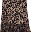 Secret for Longevity Extra Large Long Sheer Black Brown Tan Camel Khaki Latte Ocelot Leopard Cheetah Animal Print Scarf Wrap Shawl Pashmina Sarong Medium Weight Cashmere Feel 28" x 70" inches