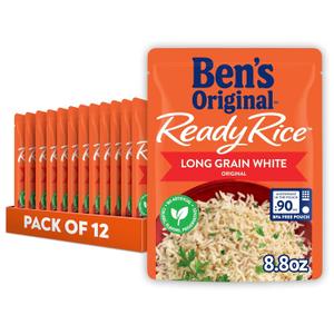 BEN'S ORIGINAL Ready Rice Original Long Grain White Rice, Easy Dinner Side, 8.8 oz Pouch (Pack of 12) (EXP 12/22/25)