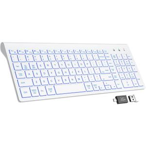 SABLUTE Wireless Keyboard with 7 Colored Backlits, Rechargeable Silent Compact Cordless Computer Keyboard with Low Profile Quiet Light Up Keys for Windows, PC, Linux, Chrome, Mac (White)