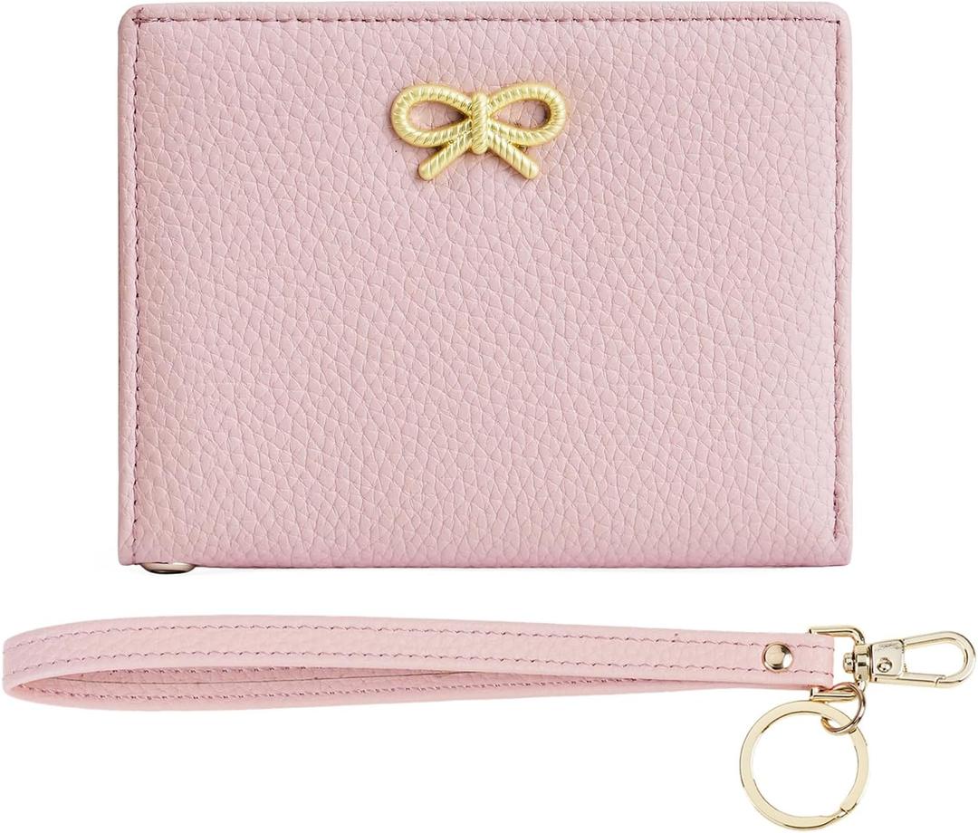 GOIACII Small Women's Wallet RFID Blocking Wristlet Girls Cute Bow Mini Purse Bifold Silm Card Holder Pink