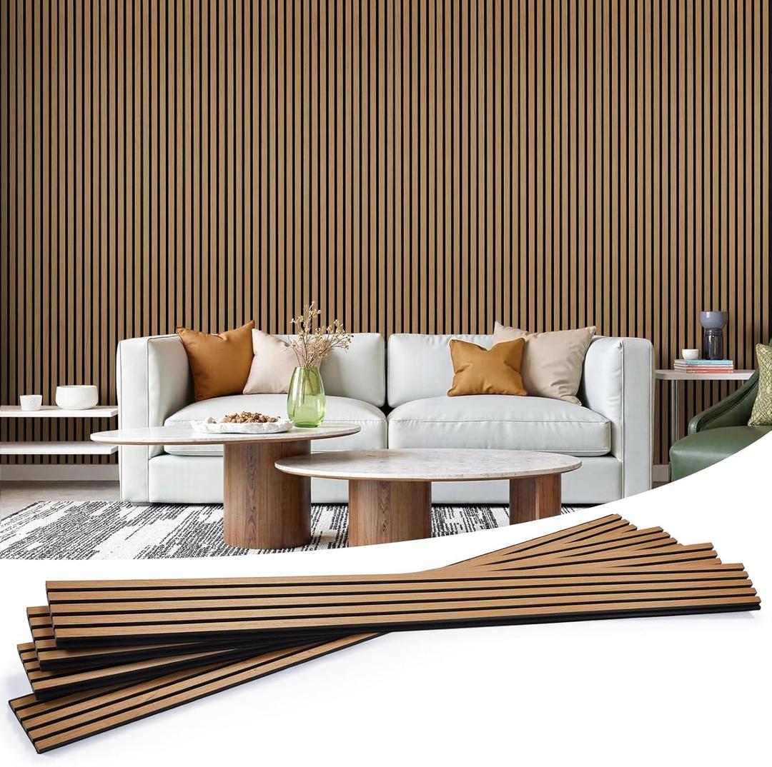 Wood Slat Wall Panels 4 Pack 94.5" x 7.9", Acoustic Wooden Panel for Wall, Soundproof 3D Fluted Panels for Interior Wall Decor, Living Room, Bedroom - Teak (Cover Approx.21 sq.ft)