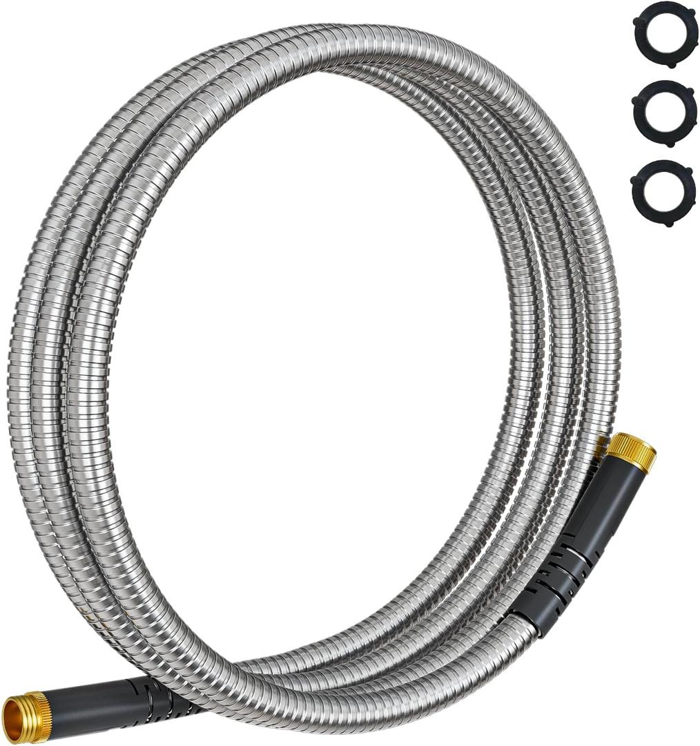 Short Metal Garden Hose 6ft Connector: Flexible Stainless Steel Water Hose for Reel - Female to Male Metal Leader - Leakproof Hose for Outdoor Garden Watering Pet Cleaning