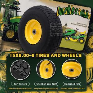 15x6.00-6 Tire and Wheel Assembly (1 Pack),Replacement Riding Lawn Mower Front Tires - With 3" Centered Hub and 3/4" Bushings (Extra 5/8" Bushings) (Yellow)