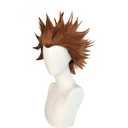 JoneTing Brown Spiky Wig+Hair Cap Short Brown Spiky Wig with Bangs Mens Short Browny Curly Wigs with Bangs for Cosplay Costume Outfit for Halloween Themed Party