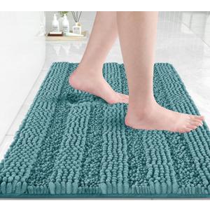 Yimobra Bathroom Rug Mat 24 x 17, Non Slip and Super Absorbent Bath Mat,Machine Washable Quick Dry,Ultra Plush Chenille Shower Rugs for Bathroom Floor Sink Tub and Shower Outside,Teal Blue
