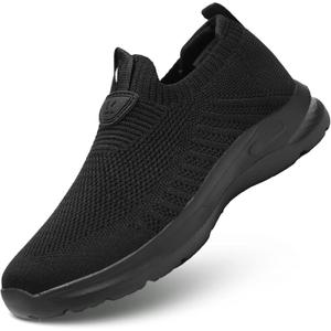 Hetohec Mens Walking Shoes Lightweight Breathe Casual Mesh Running Shoes Slip On Fashion Tennis Sneakers Comfort Gym Workout Trainers, 10, Black