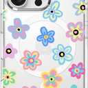MOSNOVO Case for iPhone 16 Pro, [Compatible with Magsafe] [Buffertech 6.6ft Military-Grade Drop Protection] [Anti Peel Off Tech] Clear Phone Case Design - Groovy Flower