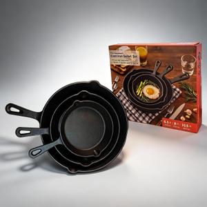 Cast Iron Non-Stick Skillets 3 Packs Fry Pans, 6 Inch, 8 Inch, 10 Inch, Black