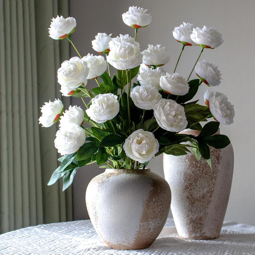 6 Pcs Faux Peony Artificial Flowers for Vases, 28" Long Stem Fake Silk Peonies for DIY Bouquet, Table Centerpieces, Farmhouse, Home Decor (White)