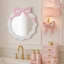 Pink Bow Wall Mirror 14.6 x 15.8'' Decorative Makeup Mirror Coquette Room Decor for Bedroom Living Room Dresser Dorm Office Cabinet