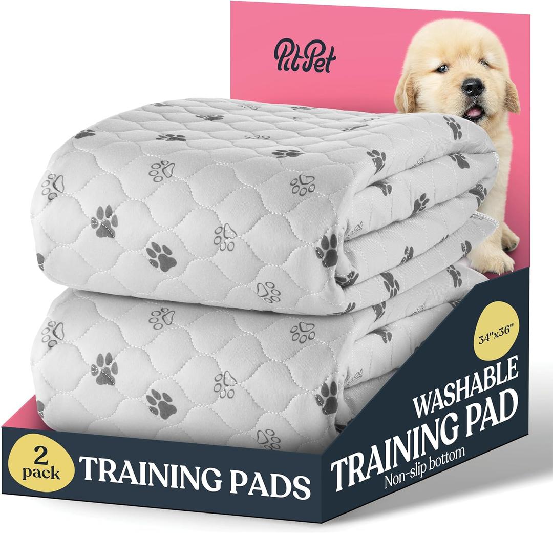 Super Absorbent Washable Pee Pads for Dogs - 2-Pack Superior Reusable Puppy Pads Pet Training Pads 100% Waterproof Dog Pee Pad Protects Against Urine Leakage Non-Slip Grip Prevents Slipping& Bunching (34x36)