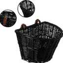 Wicker Front Cargo Bike Basket - Perfect for Riders of All Ages and Genders - for Beach Cruiser, Stationary Bike, E-Bike, or Road Bike with Stylish Faux Leather Straps, Black
