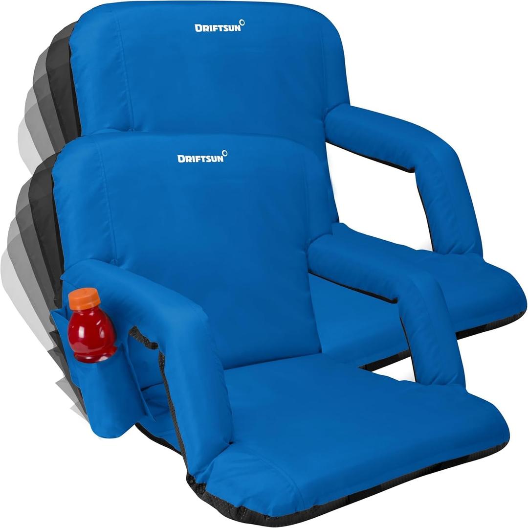 Driftsun 2 Pack Standard Size Stadium Seats with Back Support - Deluxe Foldable Stadium Chairs for Bleachers - Folding Waterproof Sport Chair - Easy to Transport