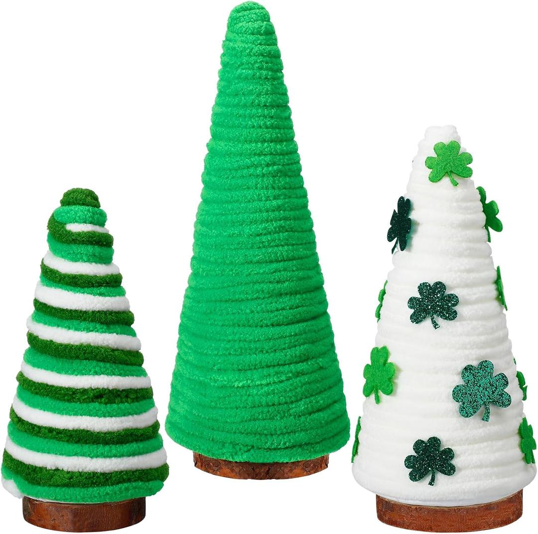 3 Pcs St. Patrick's Day Tree Table Decorations Yarn Wrapped Mini Trees Green St. Patrick's Day Table Top Decor for Farmhouse Indoor Room Kitchen Tiered Tray Shelf Decor Centerpieces