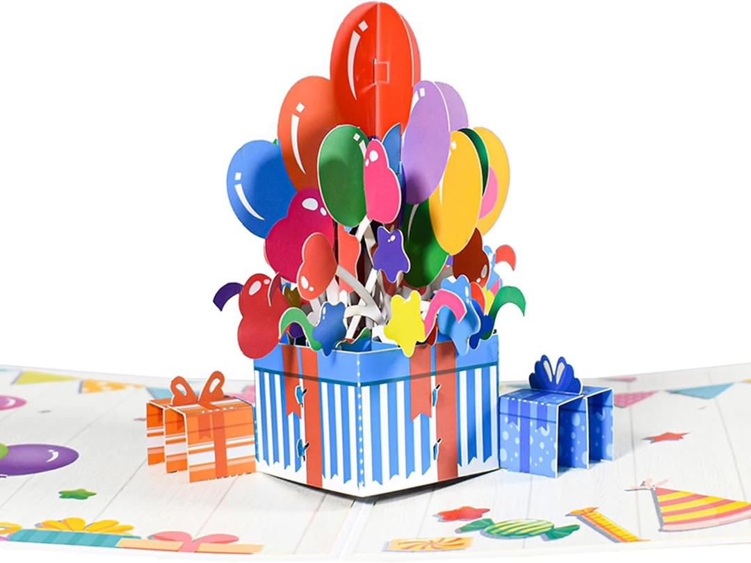 2 x Colorful Balloon Box Pop Up Happy Birthday Greeting Card, ideal love Gift for Adult and Kid with Blank Note Card & Envelope, Foldable Celebration for Daughter, Son, Mom, Dad, Friend, Children