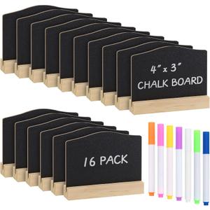 Mini Chalkboard Signs with Stand, 16 Pack Reusable Wooden Tabletop Chalkboard 4 X 3 Inch, Buffet Food Signs for Party Black Mini Tabletop Sign for Restaurant, Wedding and Bar Countertop