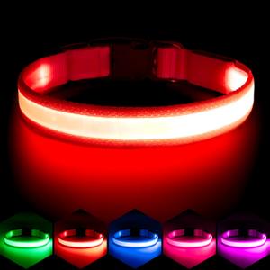 Vizpet LED Dog Collar, Light Up Dog Collar Adjustable USB Rechargeable Super Bright Safety Light Glowing Collars for Dogs(Small,Red) (Small[11.02-15.74 inch])