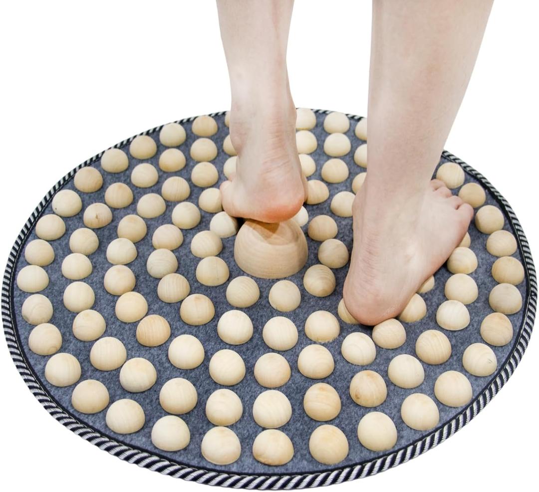 Wood Foot Acupressure Mat - Ergonomic Foot Massager Mat for Feet Relax, Wood Massage Tool -Foldable Pressure Point Pad