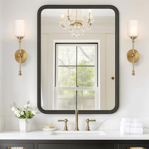 WallBeyond Black Bathroom Mirror for Wall 30x40 Inch Wooden Frame Rectangle Mirror for Farmhouse Bathroom Vanity Wall Mounted Decorative Mirror (Horizontal/Vertical Black)