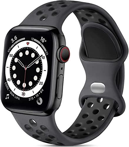 Lerobo Sport Bands Compatible with Apple Watch Band 46mm 44mm 42mm 45mm 49mm,Women Men,Soft Silicone Breathable Bands for iWatch SE Ultra 3 2 iWatch Series 11 10 9 8 7 6 5 4 3 2 1, Anthracite Black