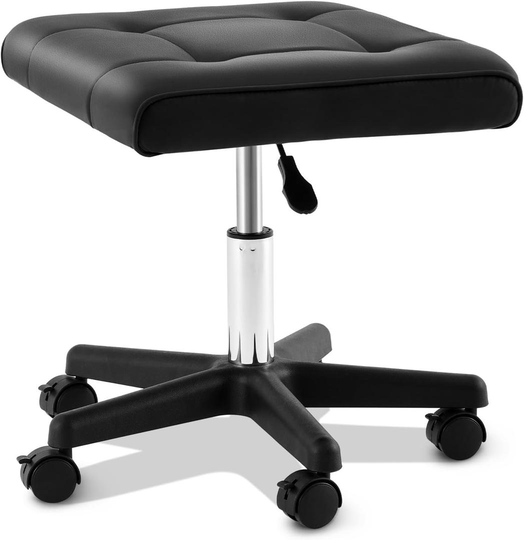 Wesiti Under Desk Foot Rest with Wheels, Adjustable Rolling Foot Stool Ottoman with Lockable Casters, PU Padded Leg Support for Office, Home, Pedicure & Workstation, 19.3 x 16.9 Inch , 15-19.8 Inch
