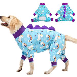 LovinPet Pet Clothes Large Dog, Anti Licking Dog Recovery Clothes, Lightweight Onesie, Starlight Rainbow/Wild Horse Prints American Bully Pajamas, UV Protection, Adorable pet PJ's/Medium (Blue)