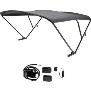 Power Bimini Electric Shade System for Pontoon Boats, 92-102" Wide, 20V Rechargeable Battery Powered or 12V Hardwired, 10' Fade-Resistant Fabric, Anodized Frame