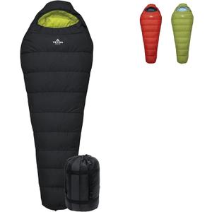 Teton LEEF Lightweight Mummy Sleeping Bag Perfect for Camping, Hiking, and Backpacking; Cold Weather Option, Compression Sack Included (0F Long, Black/Sage)