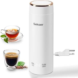 Sekaer Mini Travel Portable Electric Kettle, Small Tea Kettle Hot Water Boiler, 330mL & 304 Stainless Steel, with 4 Variable Presets and Auto Shut-Off, SEK-833 (White Gold)