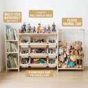 Amdermi Kids Toy Storage Organizer with Bookcase and Stuffed Animal Zoo, 4-in-1 Wooden Multi Bin Toy Shelf for Toddlers, Playroom, Bedroom, Nursery