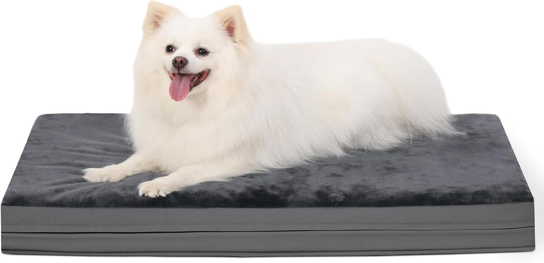 Waterproof Dog Bed Medium Small Size Dog, Orthopedic Washable Crate Pad 29 inch, Foam Pet Bed with Removable Cover Reversible, Anti-Slip Bottom Kennel Pad, 29"x18", Dark Gray