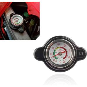 1 PC Car High-Pressure Radiator Cap with Temperature Gauge, 1.8 Bar Vehicle Fuel Tank Cap for Real-Time Temp Monitoring, Universal Waterproof Metal Automotive Radiator Cap Accessories (Black)