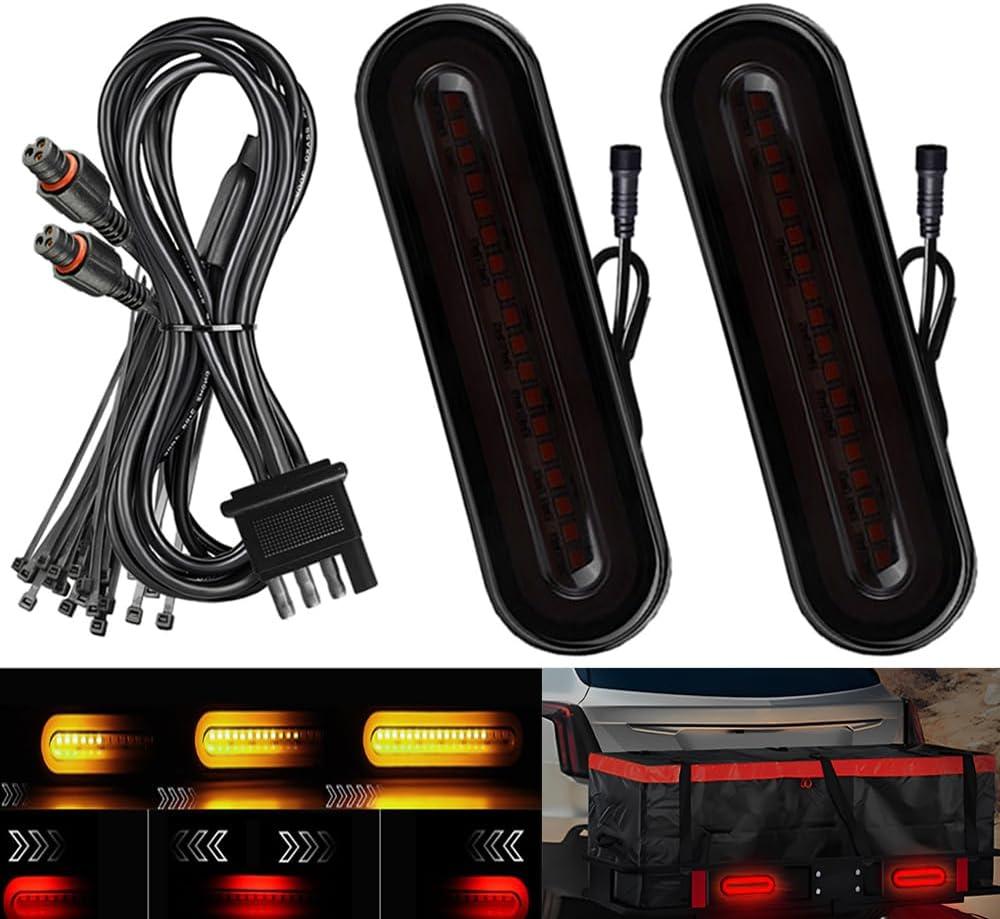 BlyilyB Oval Cargo Carrier Stop Turn Signals Tail Light Light Kit with Waterproof 4 Pin Grommets Wire Harness For Luggage Rack (Pack of 2) (Red & Amber)