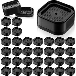 32 Pcs Bed Risers, Adjustable Rectangular Furniture Risers Lift to 1.38 Inch Stackable Black Plastic Furniture Riser Blocks for Chair Legs, Table Legs, Sofa, Refrigerator, Dorm