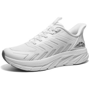 ALLSWIFIT Men's Slip On Walking Shoes Running Comfortable Tennis Breathable Non Slip Athletic Gym Workout Cross Training Fashion Sneakers, Size 8.5, White, SARR034M