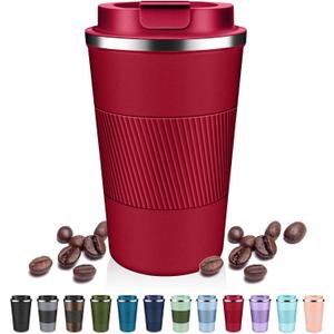 Insulated Coffee Tumblers with Flip Lid 12oz / 17oz, Stainless Steel Travel Coffee Mug Leak Proof, Vacuum Insulated Coffee Mug Reusable Cup, Keeps Cold and Hot for Coffee Tea (Red)
