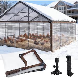 3.3 x 10 FT Waterproof Chicken Coop Cover for Winter, Durable Easy Install Chicken Run Tarp with Rope & Cable Tie, Chicken Coop Insulation Windproof Winterizing Cover for Large Cage Walk-in Run