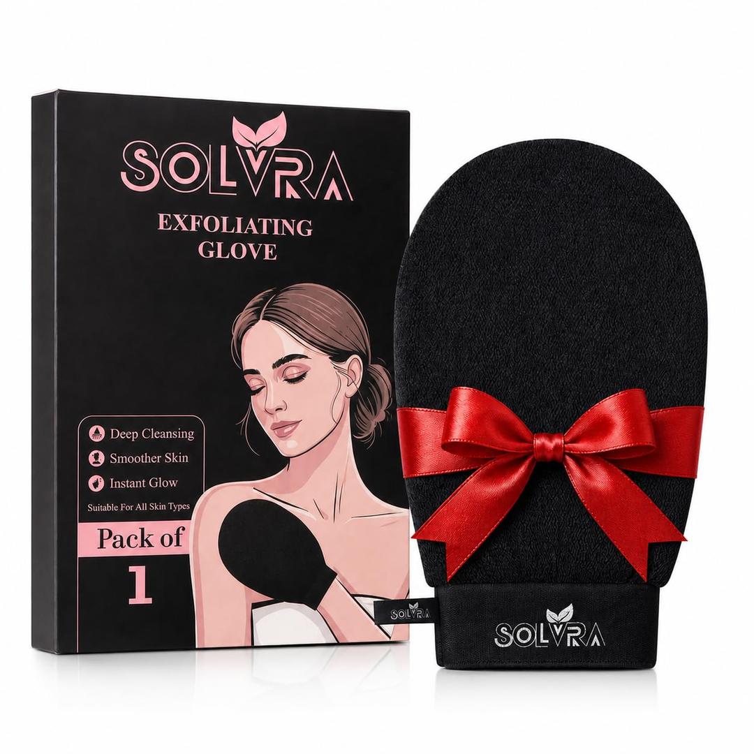 Exfoliating glove for Shower & Exfoliating body scrubber 100% Vegan Viscose Kessa Mitt for Dead Skin Removal, Self-Tan Fade & Keratosis Pilaris Dual-Texture Glove for Spa & Massage (1 Pack BlacK)