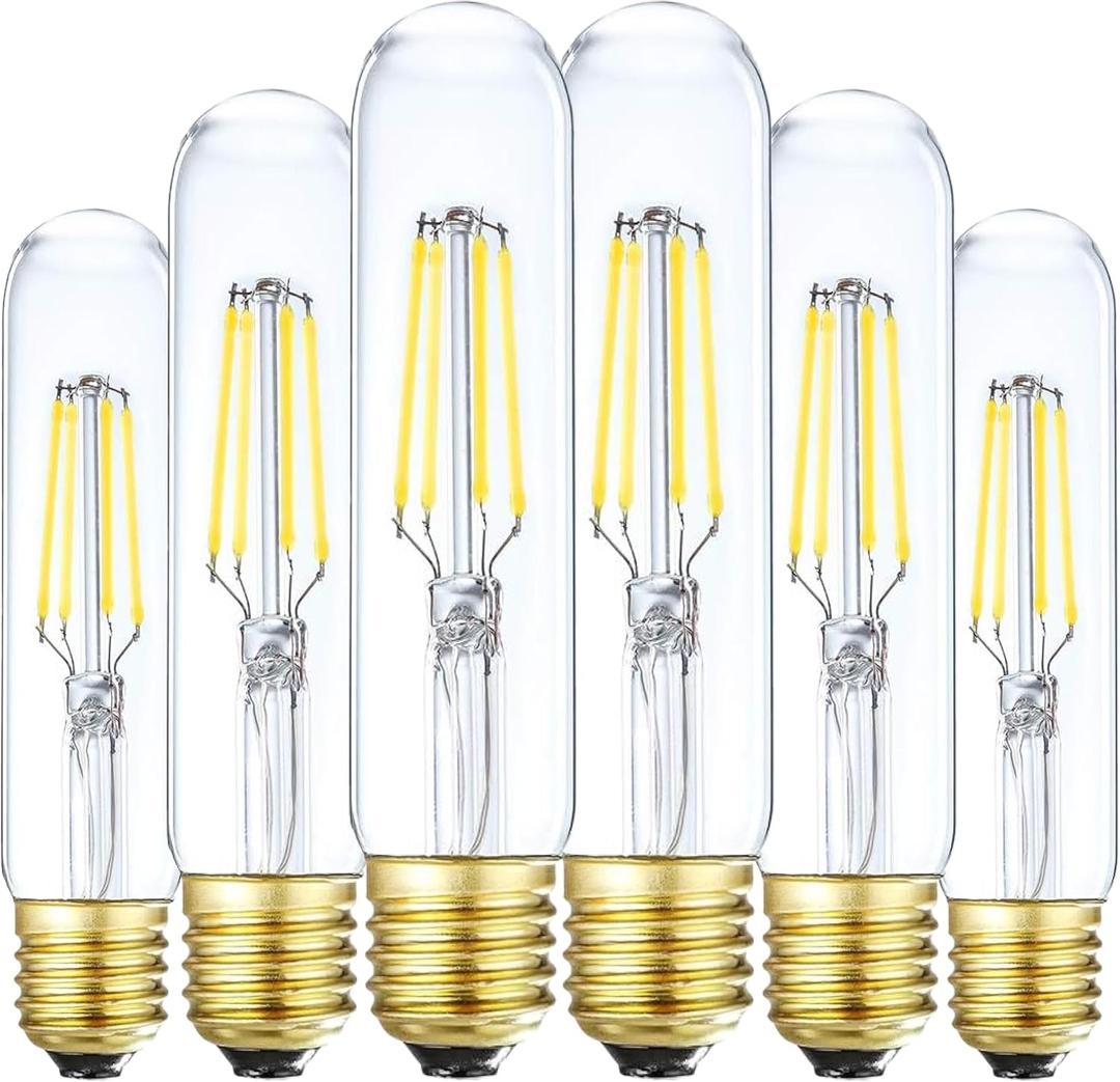 6 Pack T10 Tube Light Bulbs,LED Edison Bulbs Daylight 4000K,E26 Base,4W Vintage Bulb 40 Watt Equivalent,Dimmable for Desk Lamp,Curio Cabinet,Islands,Chandeliers,Pendant Lights
