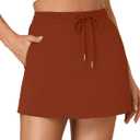 Vrtige Women's Casual Elastic High Waist Drawstring Workout Mini Skirt with Pockets (L)
