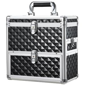 Frenessa Nail Polish Makeup Train Case with Drawer and Dividers Manicure Organizer Accessory Storage Makeup Box With Mirror Lockable Keys Nail Kit Organizer Cosmetic Case Jewelry Box - Black