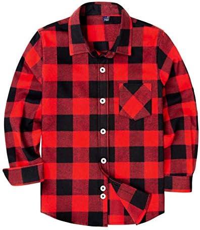 siliteelon Toddler Baby Boys Plaid Flannel Shirt Long Sleeve Button Down Shirts, 5-6Y