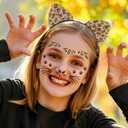 2 x Cheetah Ears Headband with Gold Cat Face Temporary Tattoos Leopard Print Ears Cat Whiskers Face Tattoo Stickers Leopard Makeup Halloween Cheetah Costume Accessories for Women Kids Adult(cheetah3)