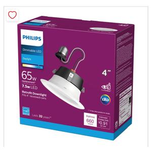 Philips 65W 5/6" Retrofit Downlight Soft White: Energy Star Certified Recessed Can Light, 750 Lumens, E26 Base