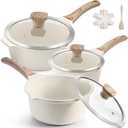 VINCHEF Sauce Pan Set with Lid 10PCS, 3 White Non Stick Cooking Pots Induction pot sets, Saucepan Set with Silicone Tools and Pot Protectors, PFAS and PFOA Free (2QT+3QT+4QT)